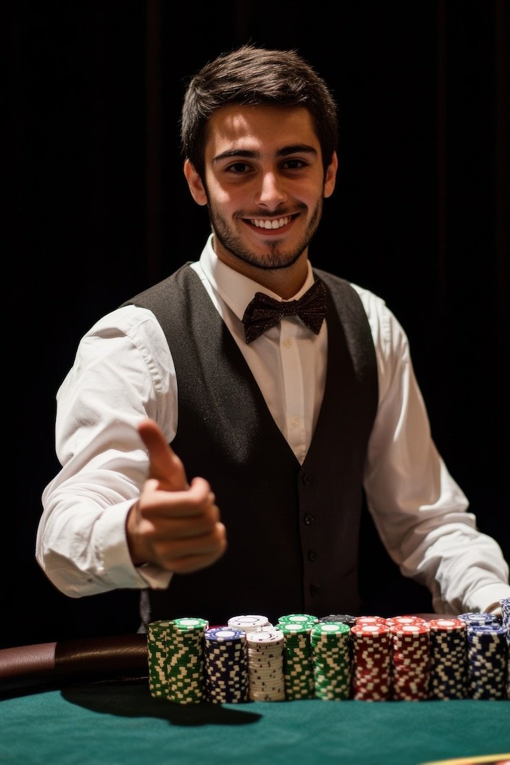 Studio live dealer kasih jitu dengan meja baccarat dan dealer profesional berbahasa Indonesia